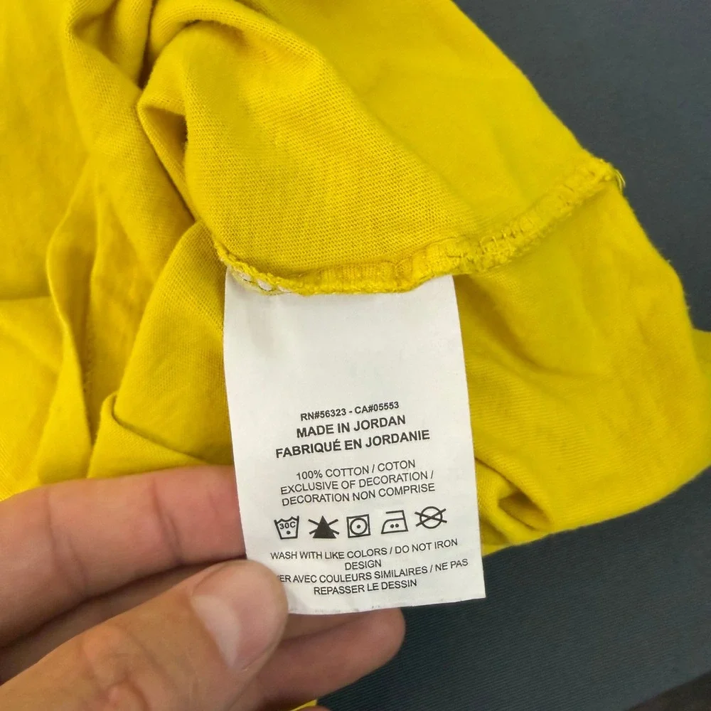 Nike T-Shirt Mens Large Yellow Multi Logo Graphic Short Sleeve Sportswear Tee